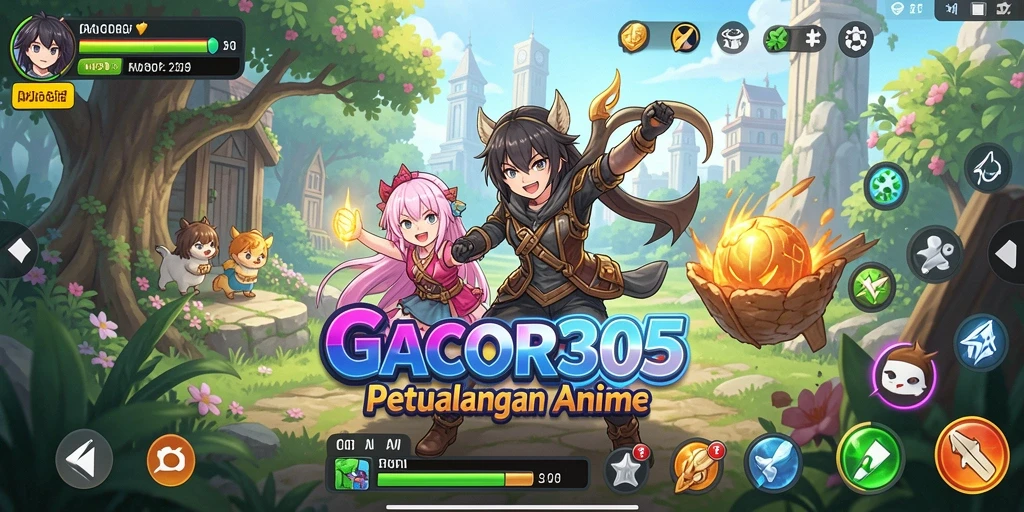 Screenshot GACOR305 menampilkan karakter anime dalam pertempuran epik.