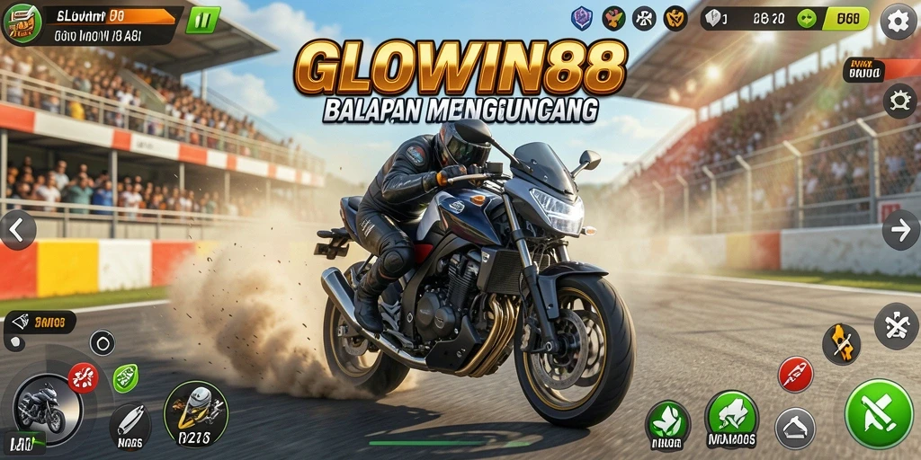 Tampilan gameplay GLOWIN88 dengan lintasan balapan yang menakjubkan.