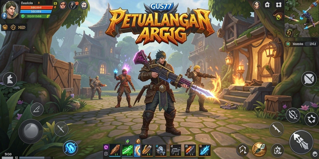 Screenshot utama GUS77 menunjukkan pertempuran epik dalam dunia ARPG.