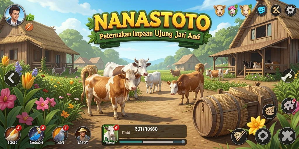 Tampilan gameplay <strong>NANASTOTO</strong> yang menawan saat bertani dan merawat hewan.