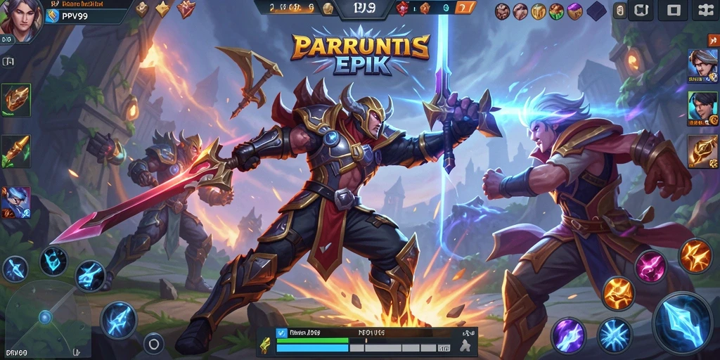 Screenshot utama PPV99 menampilkan aksi pertarungan menarik di arena MOBA.